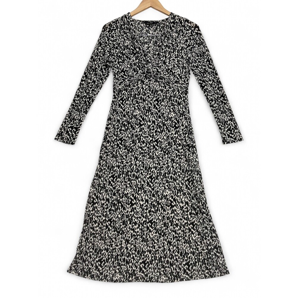 F&F Black & White‎ Animal Print Long Sleeve Twist Dress Sz 10